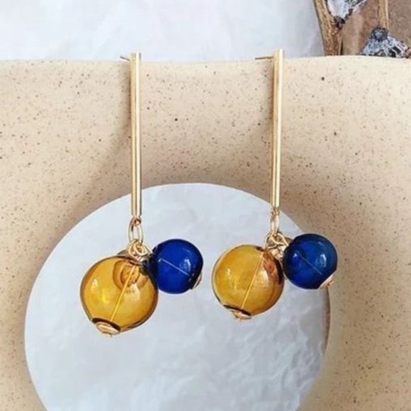 *50% OFF! Bauble sphere earrings bohemian retro glass gold hoop dangle drop Y2k - Picture 2 of 6
